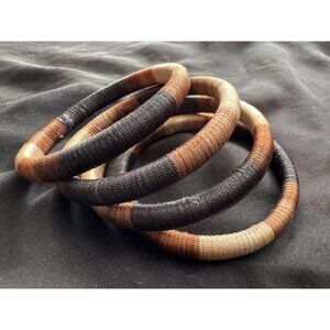 Cara NY Woven Brown Gold Black Textured Stacked Bracelet Set of 4 NEW